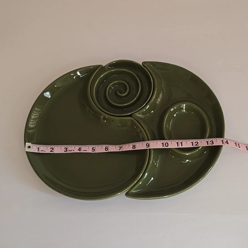 New Open Box Royal Doulton Bay Leaves 3 pcs Chip Dip Dark Green Portugal